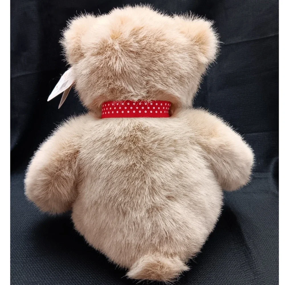 Vintage 1995 GUND Stuffie Teddy Bear 2343 Tan Plush Red Polka Dot Bow 11 in NWT